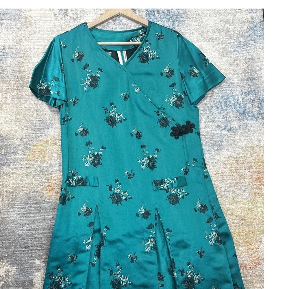 Vintage Teal Embroidered Formal Coat Dress Set Baroque Opera Style Custom Made - Picture 6 of 11